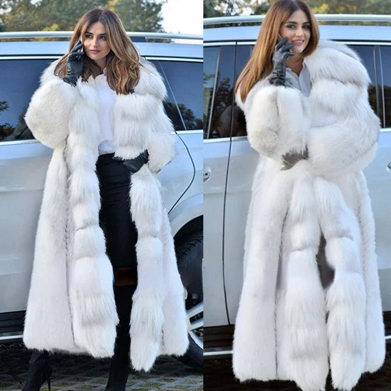 

Fox Fur Faux Fur Coat Women Long Hooded Double-faced Fur Plus Size Faux Fur Coat Fur Coat Women