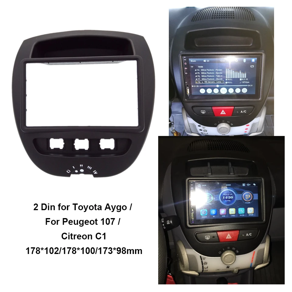 

2 Din car stereo fascia fit for Toyota Aygo / For Peugeot 107 / Citreon C1 Fascia Dash Kit Radio Panel Stereo Cover Plate Trim
