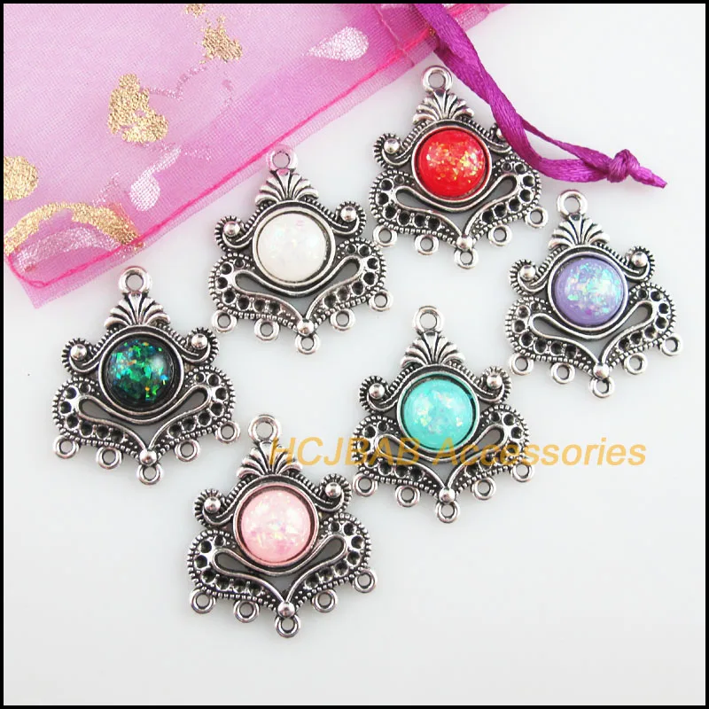 6 новых подвесок в форме сердца, тибетский серебристый цвет, искусственные круглые резиновые разъемы 26x31 мм