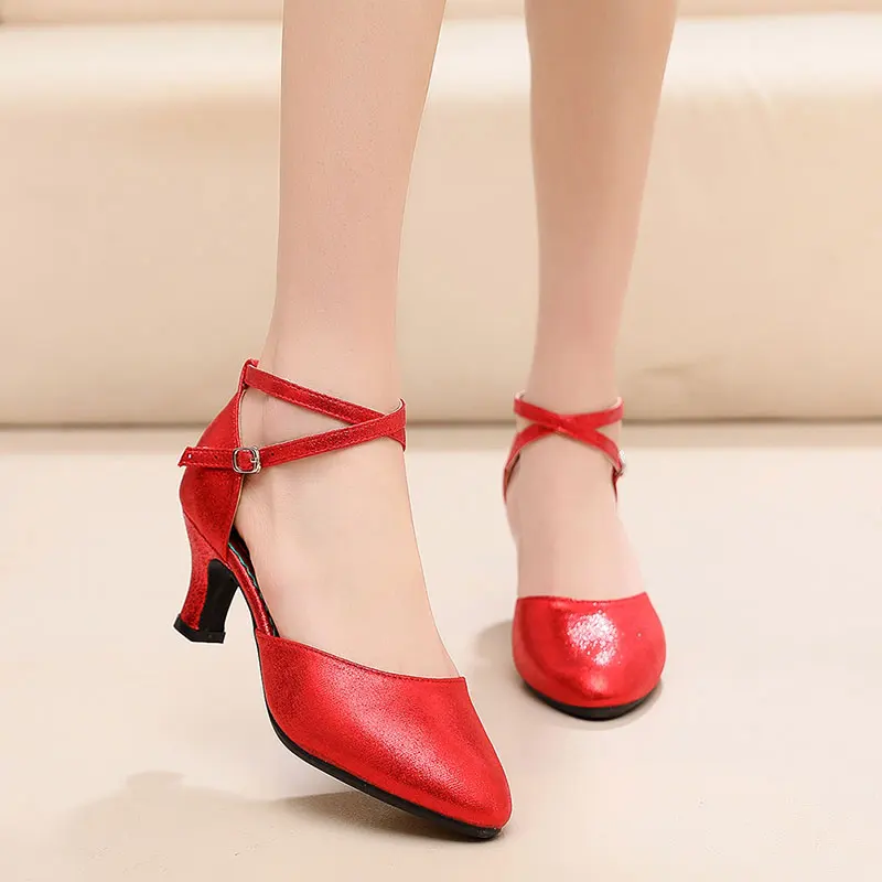 HROYL Modern Latin Dance Shoes For Women Ballroom Dancing Sandals Salsa Tango Shoes Girls Soft Comfortable Shoes For Dance