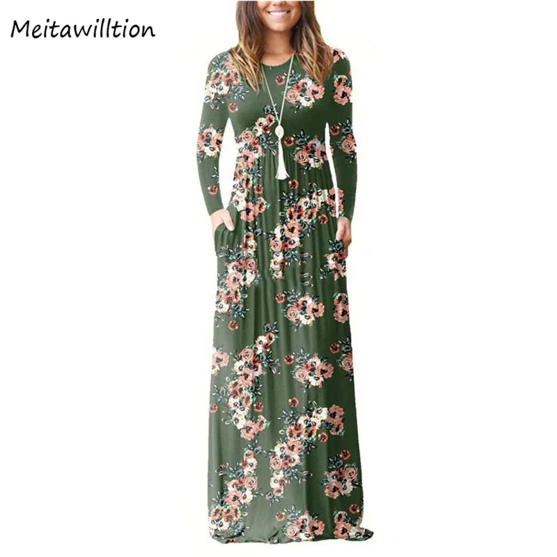 Женское длинное платье макси с цветочным принтом Повседневные Вечерние платья