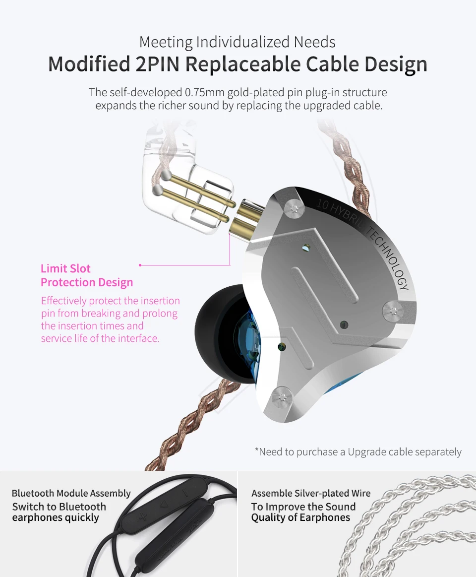 KZ ZS10 PRO 4BA+ 1DD Гибридный наушник в ухо, 5 динамиков, HIFI, DJ монитор, для бега, спорта, универсальный, подходит IEM, вкладыши, съемный, 2Pin