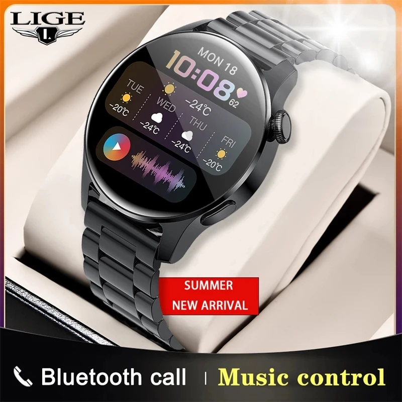 

LIGE Bluetooth Answer Phone Smart Watch Luxury Fashion Men's Smart Watch Heart Rate Monitoring IP67 Waterproof Watch Men's Call