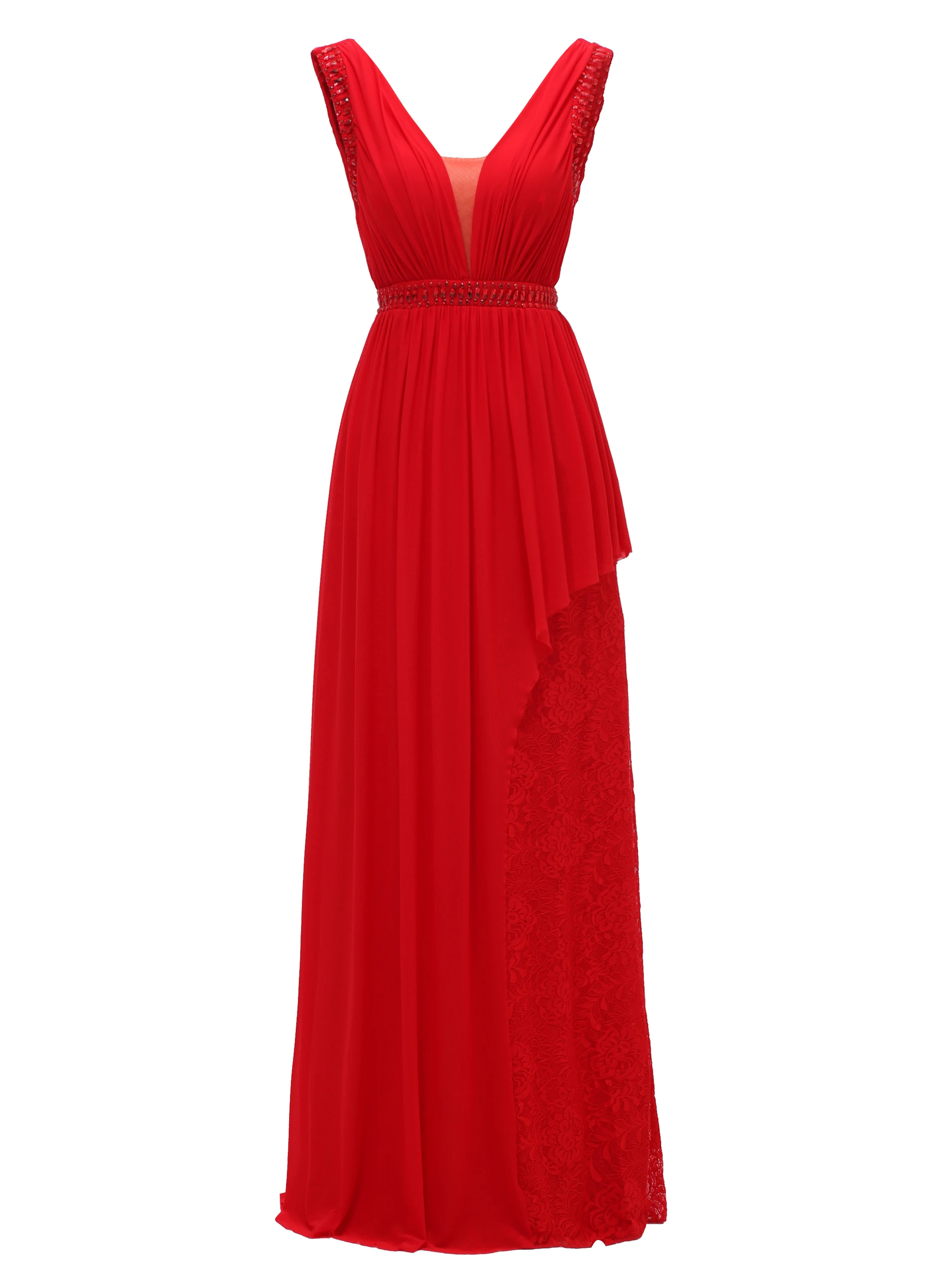 

Dressv Backless Evening Dress Ivory Chiffon V Neck A Line Crystal Elegant Women Prom Beaded Lace Cheap Formal Night Dresses