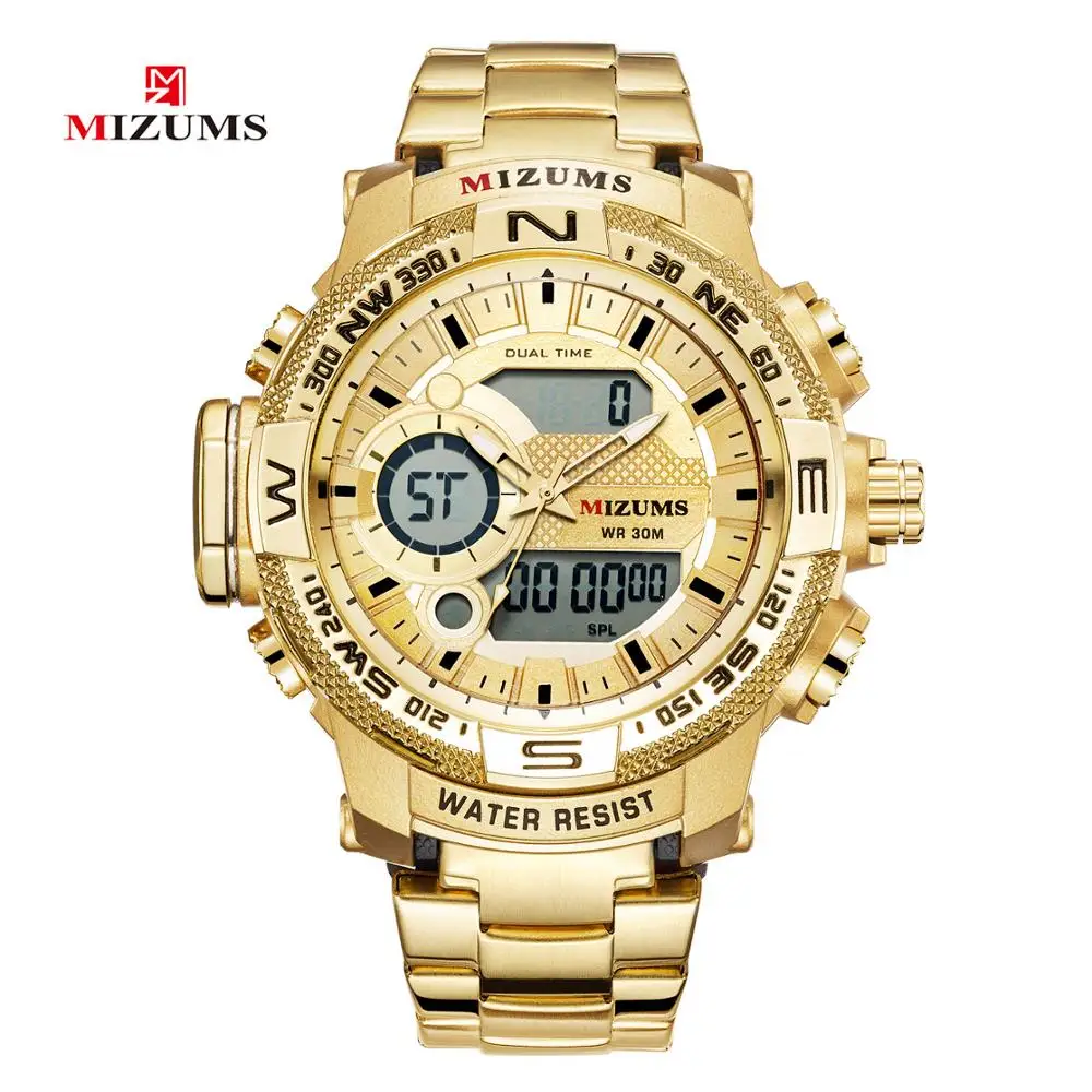 Relogio Masculino, MIZUMS, модные, мужские, светодиодный, спортивные, кварцевые часы, мужские, Роскошные, золотые, из нержавеющей стали, водонепроницаемые часы, мужские часы