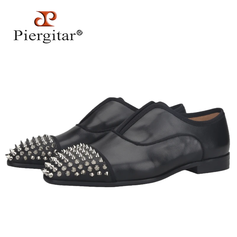 

Piergitar New Genuine Leather Men's Oxford Shoes Wiith Studs Toe Italian Design Red Bottom Shoes For Party And Wedding Plus Size
