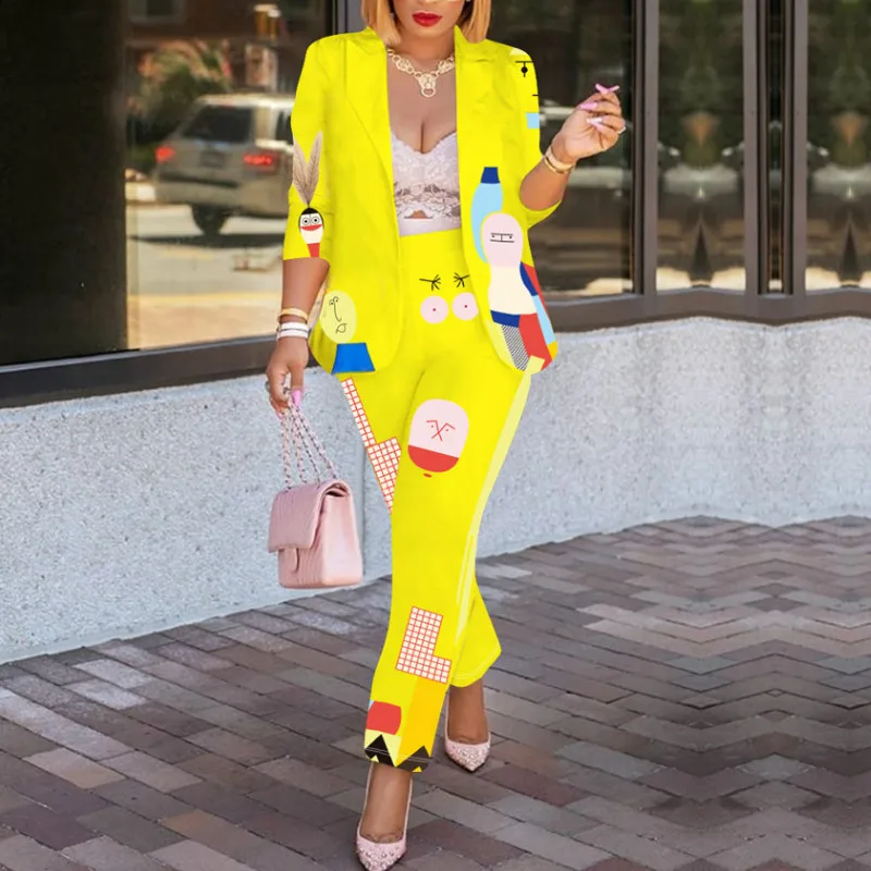 Женский комплект из двух предметов офисный костюм с принтом длинный рукав