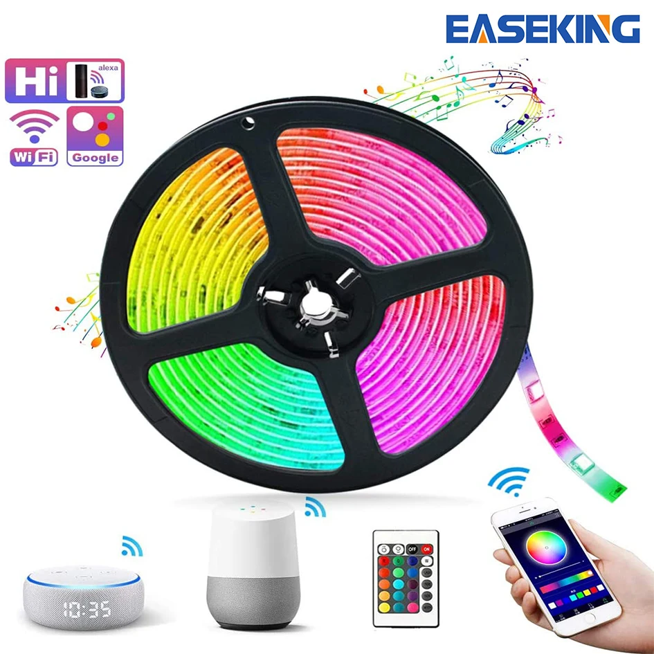 

Easeking Светодиодные ленты светильник s, 32.8ft Wi-Fi Беспроводной управление при помощи смартфона Светодиодные ленты светильник комплект 5050 RGB 300 с...
