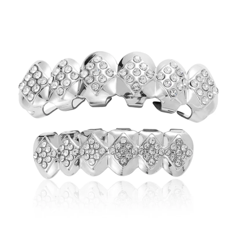 Декоративные коронки для верхних и нижних зубов в стиле хип-хоп с кубическим