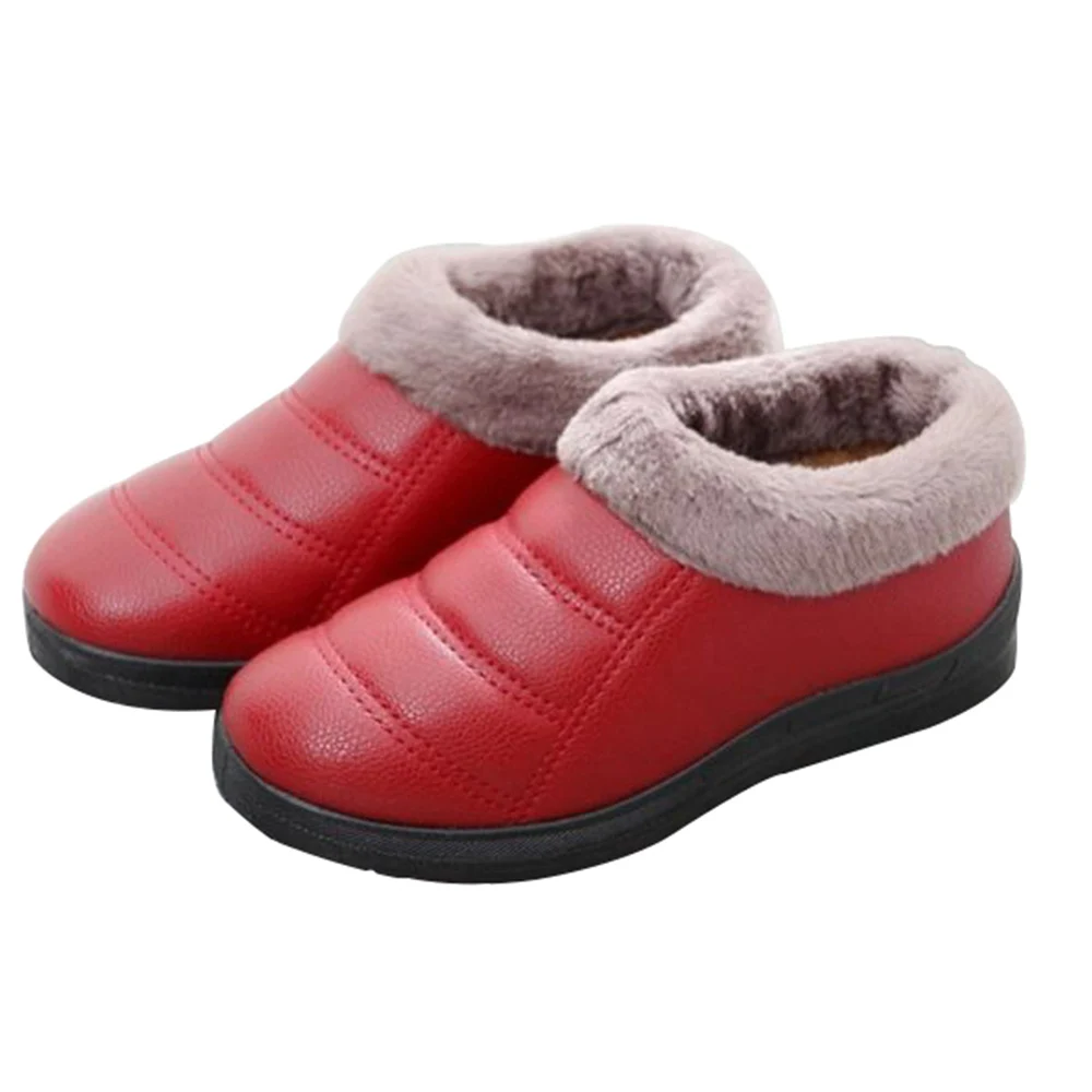 Женские зимние хлопковые ботинки на плоской подошве без застежки с теплым мехом