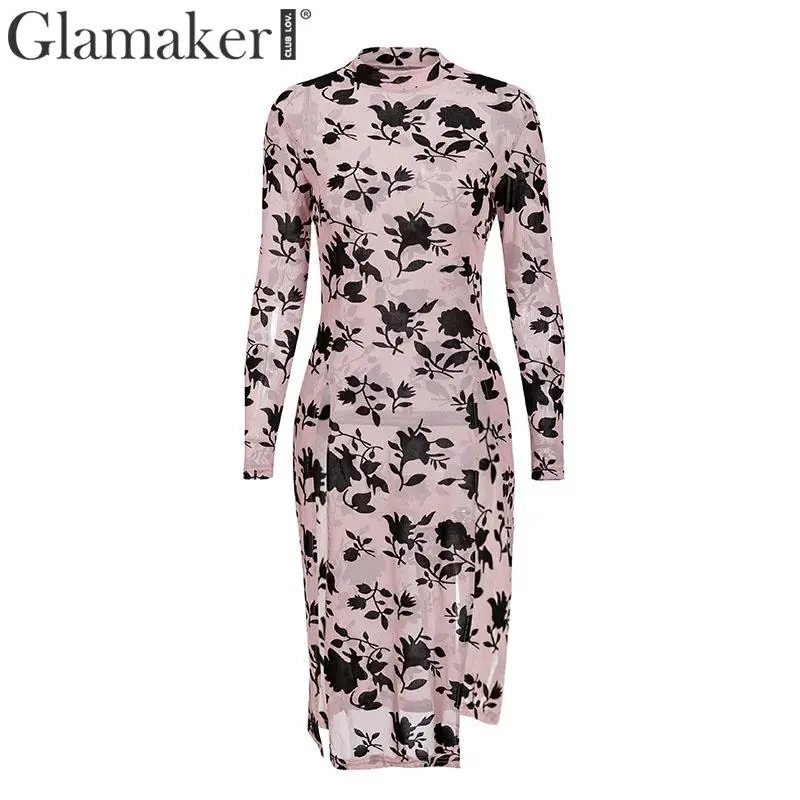 Женское трикотажное платье Glamaker элегантное облегающее с цветочным принтом