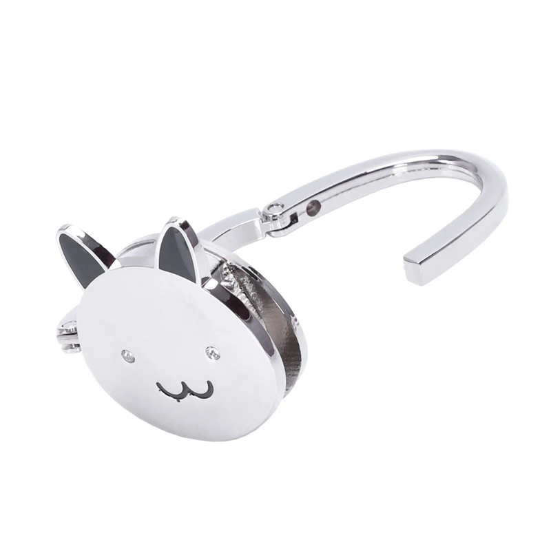 

Black Cat Cartoon Foldable Silver Tone Handbag Hook Antislip Rubber Base