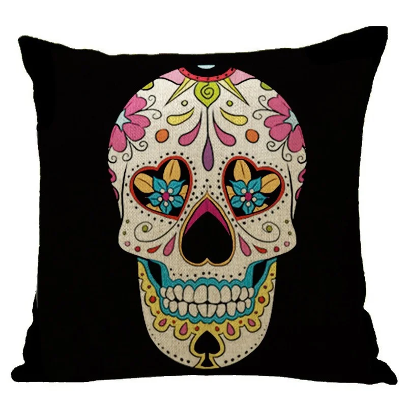 Наволочка в скандинавском стиле с изображением черепа красной розы |