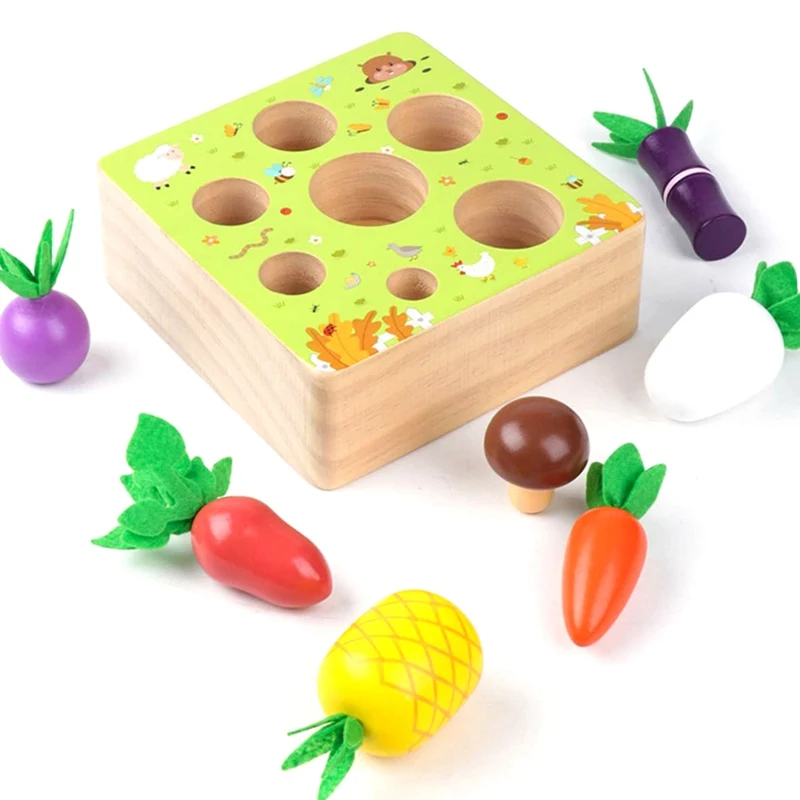 

Montessori Toy Set Wooden Toys Baby Pull Carrot Shape Matching Size Cognitive Puzzle Children Wooden Baby Toys