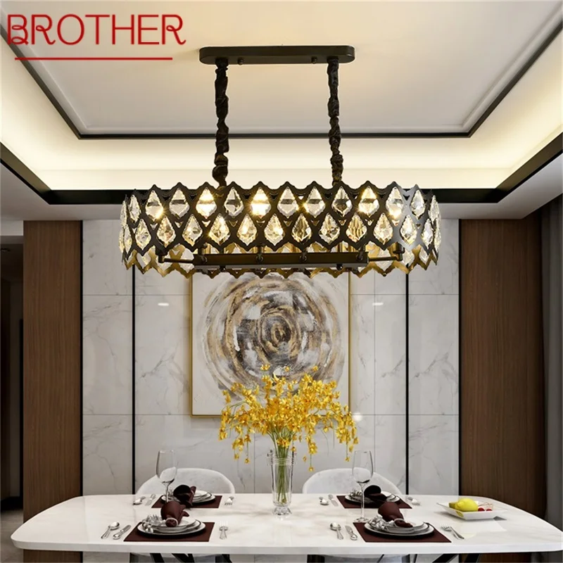 

BROTHER Black Chandelier Rectangle Fixtures Modern Creative Branch Crystal Pendant Lamp Light Home LED for Decoration