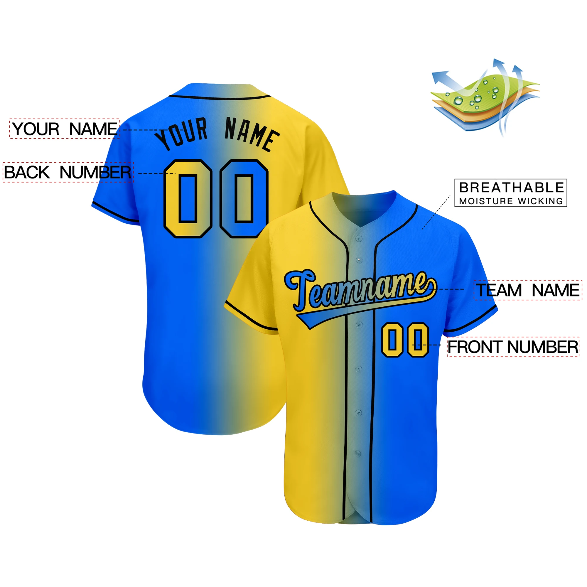 Custom Baseball Jersey Personalized Print Team/Your Name/Number Gradient Colour Outdoor Casual Shirts for Men/Kids