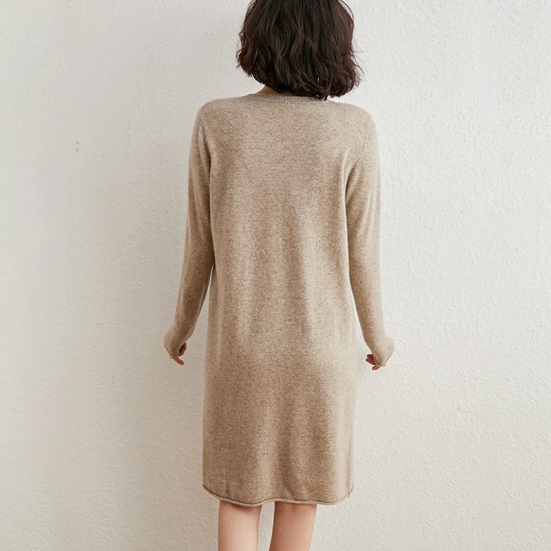 

Women Sweater Dress 2020 Winter Hot Sale 100% Pure Cashmere Sweater V-neck Pullovers Long And Soft Dresses Ladies Clothes