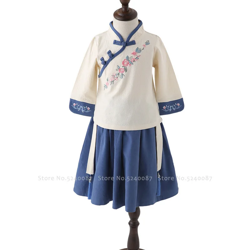 Китайские традиционные топы и юбки ханьфу для девочек детское Ципао вечернее