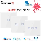 Интеллектуальный выключатель света SONOFF T1 TX Wi-Fi Смарт настенный выключатель ЕСВеликобритания 123 Gang EwelinkRF433голосовой пульт дистанционного управления Управление светильник переключатель работы с Alexa Google Home