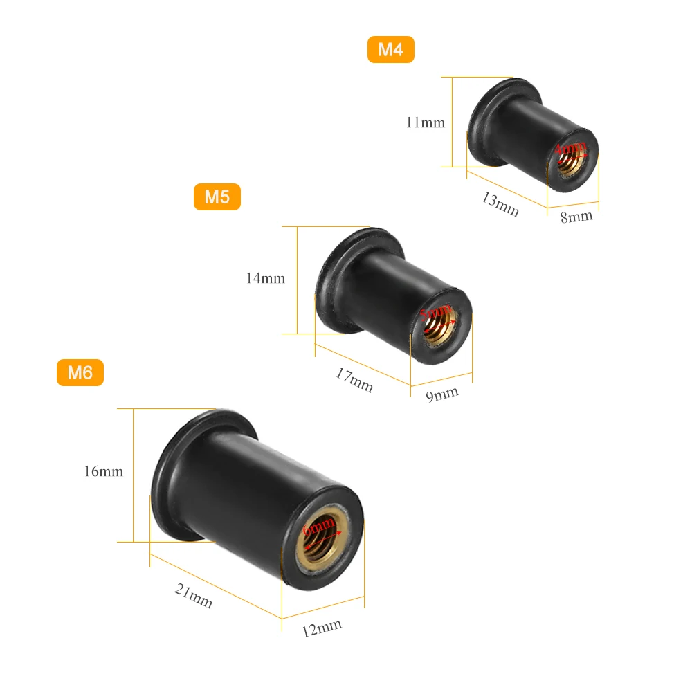 6Pcs M4/M5/M6 Kayak Rubber Well Nuts Fastener Wellnuts Canoe Boat Hardware Gear Mounting Replacement Kit Accessories | Спорт и