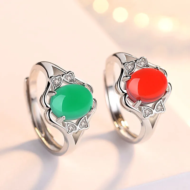 Женское кольцо из серебра 925 пробы с красным цветком|Кольца| |