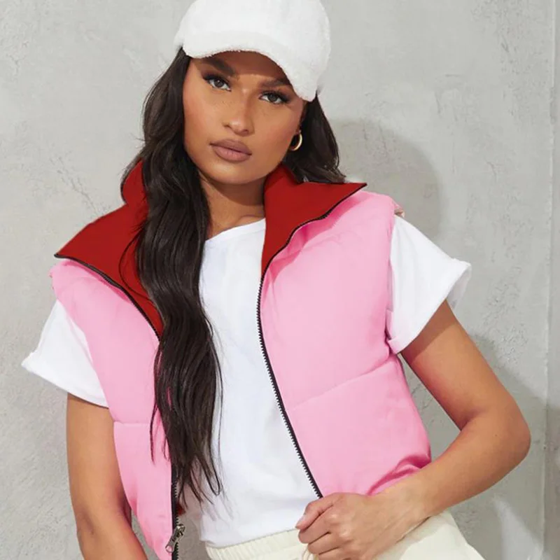 

Autumn And Winter European And American Women's Fashion Solid Color Positive And Negative Two-Wear Sleeveless Warm Casual Vest