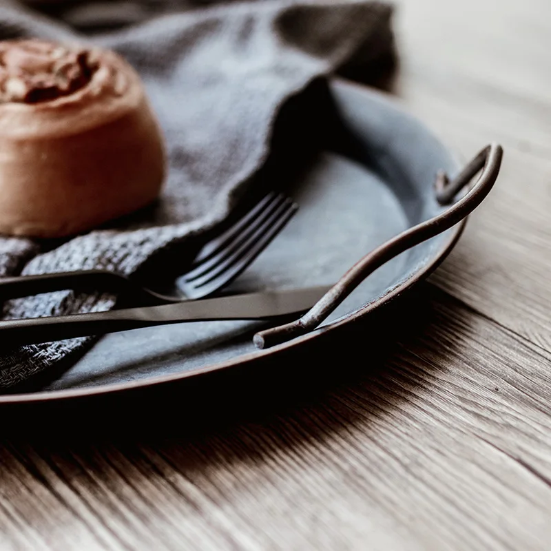 Блюда IWELAI 30 см Европейская металлическая тарелка в стиле ретро круглая ручной