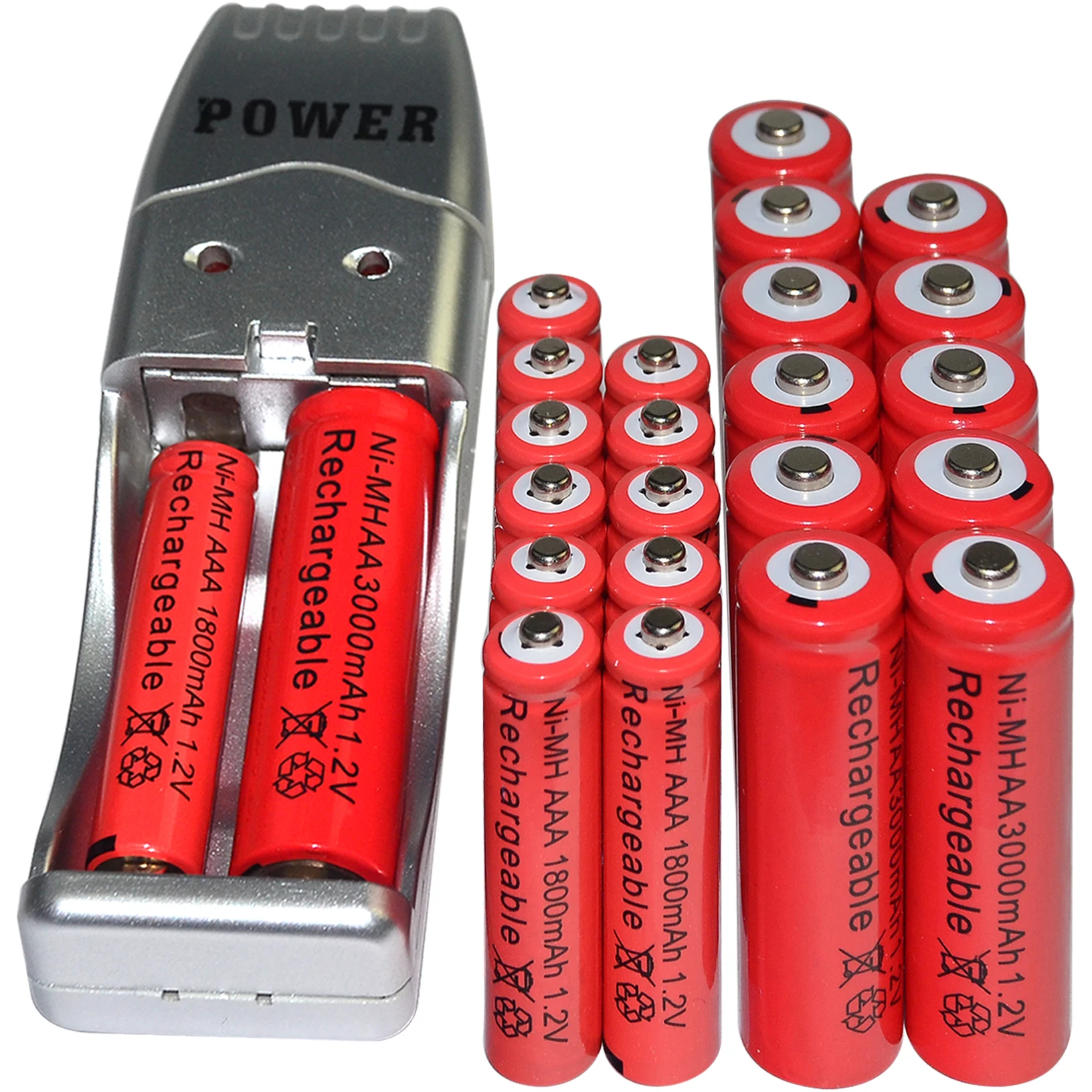 2-24 AA 2A AAA 3A Red Color 1.2V Ni-MH 1800mAh Rechargeable Battery + USB Charger | Электроника