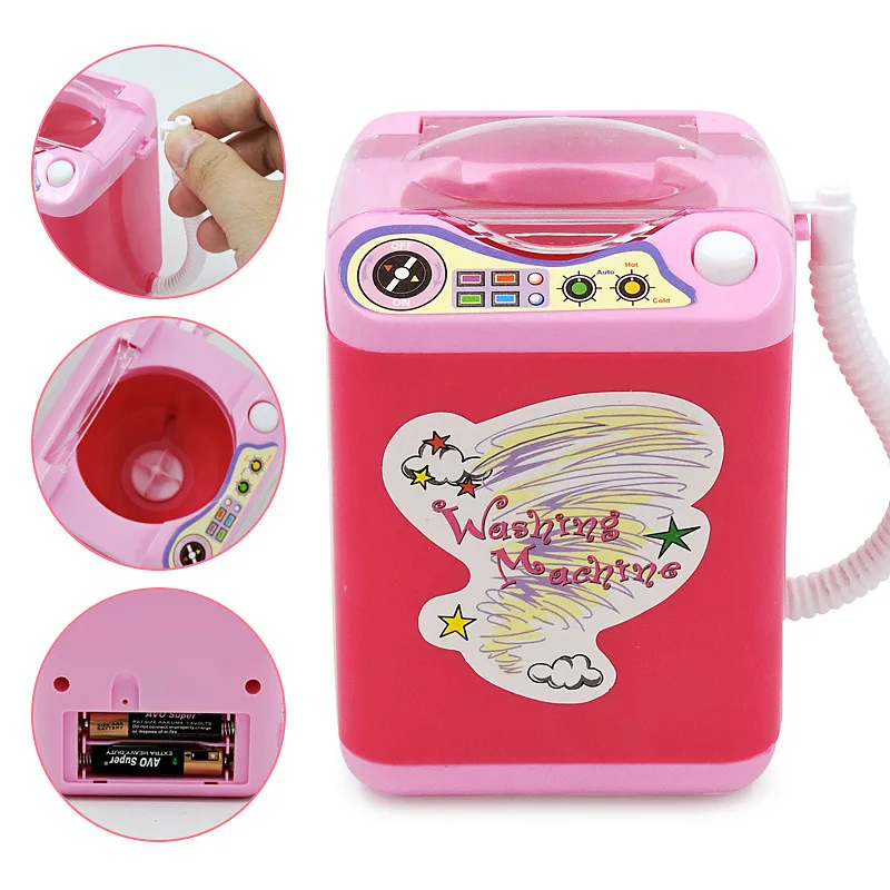 Mini lavadora el&eacute;ctrica para ni&ntilde;os, juego de roles, juguete para lavar, brochas de maquillaje, juguetes de limpieza para ni&ntilde;as, rojo, rosa, aleatorio-1