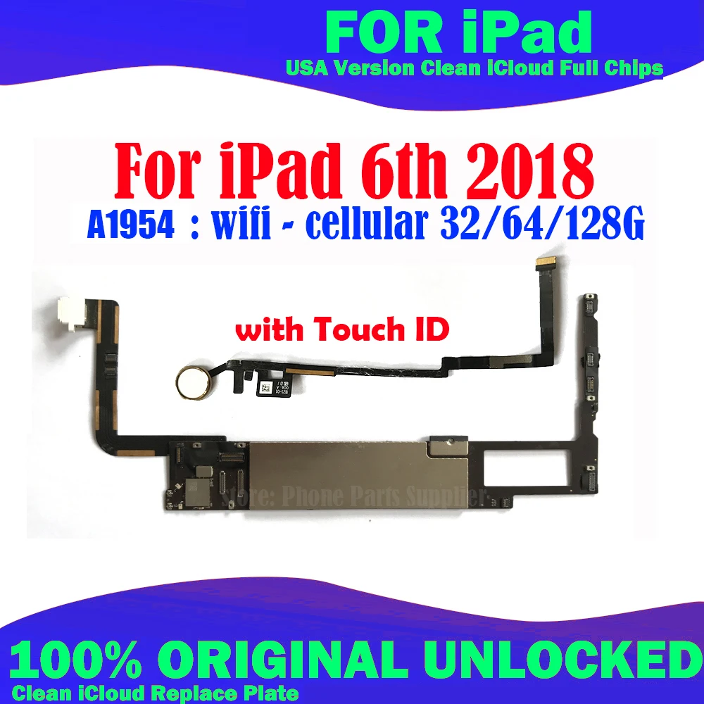 A1954 for iPad 6 9.7 2018 Motherboard unlocked removed with Touch ID / no Wifi - Cellular SIM Card Version With chips | Мобильные