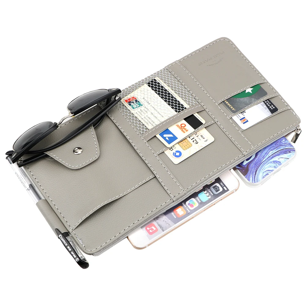 YOSOLO Car Sun Visor Storage Pouch Bill Card CD Phone Holder Box Leather Sunglasses Clip With Zipper Multifunctional | Автомобили и