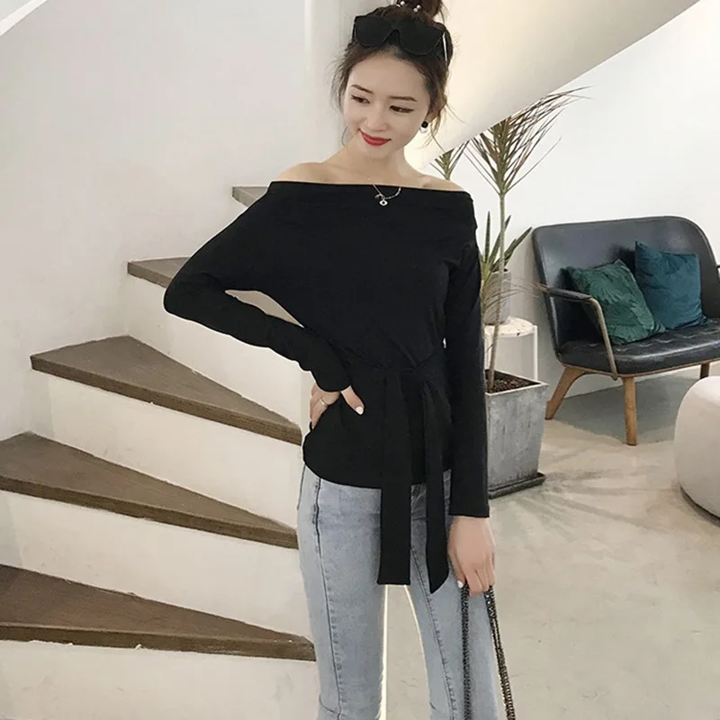 2019 Женская Сексуальная футболка с открытыми плечами и вырезом лодочкой модная