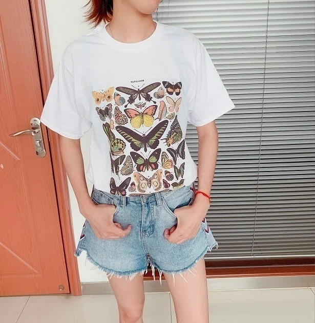 VIP511 YF белые и серые футболки защиты папиллонов винтажная блуза с бабочкой плакат