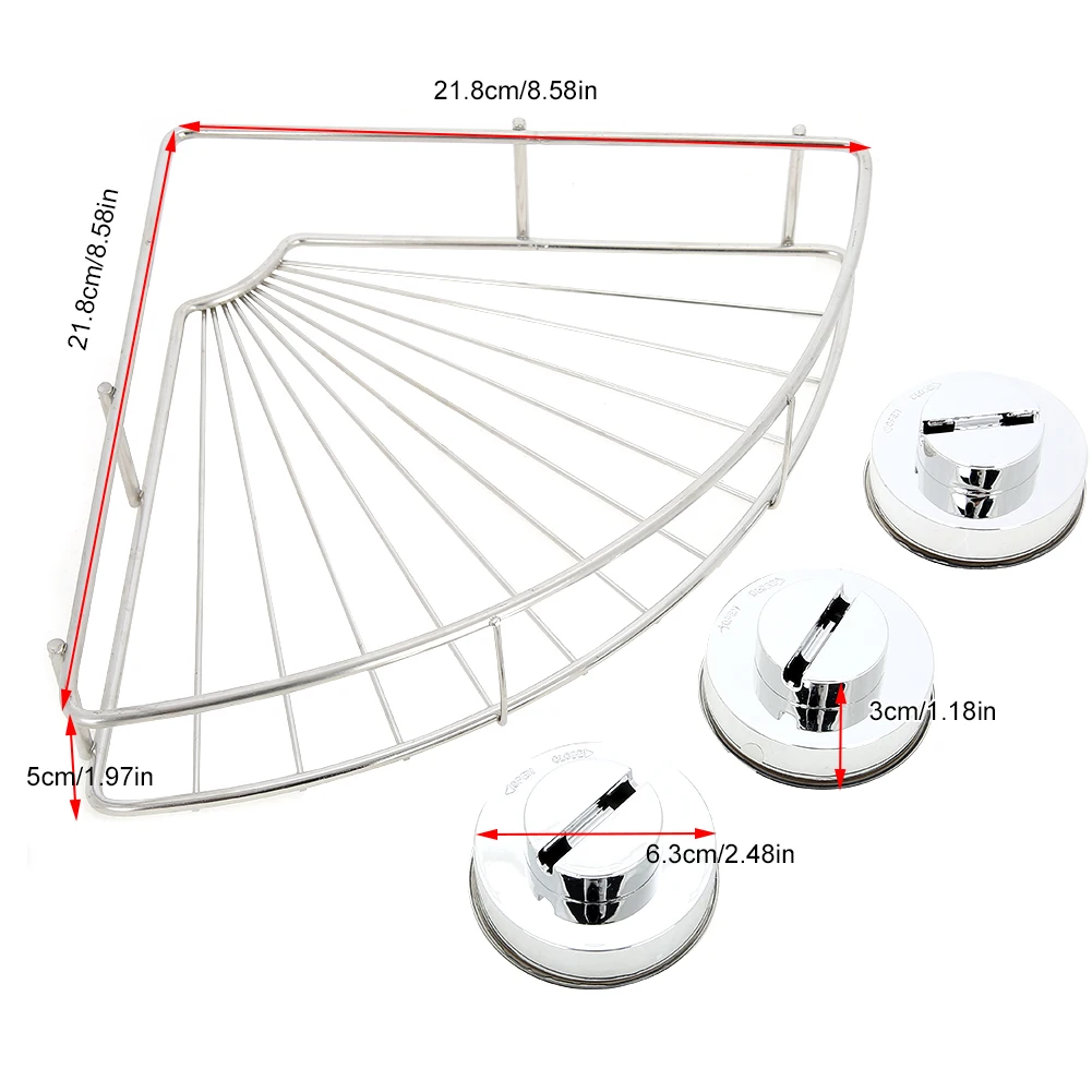 

Stainless Steel Bathroom Shower Corner Shelf Wall Mounted Suction Shower Corner Basket Storage Shelf Drill Free