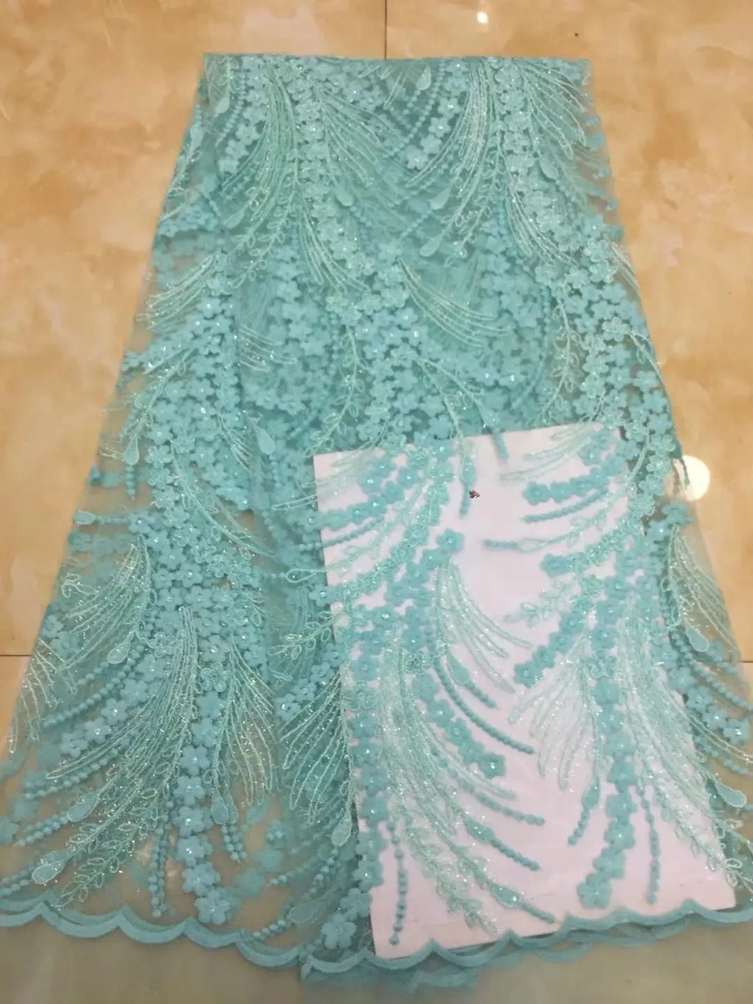 

2021 Sequins Tulle Lace Green African Sequence Lace Fabric with Beads High Quality Nigerian French Mesh Net Lace Fabric