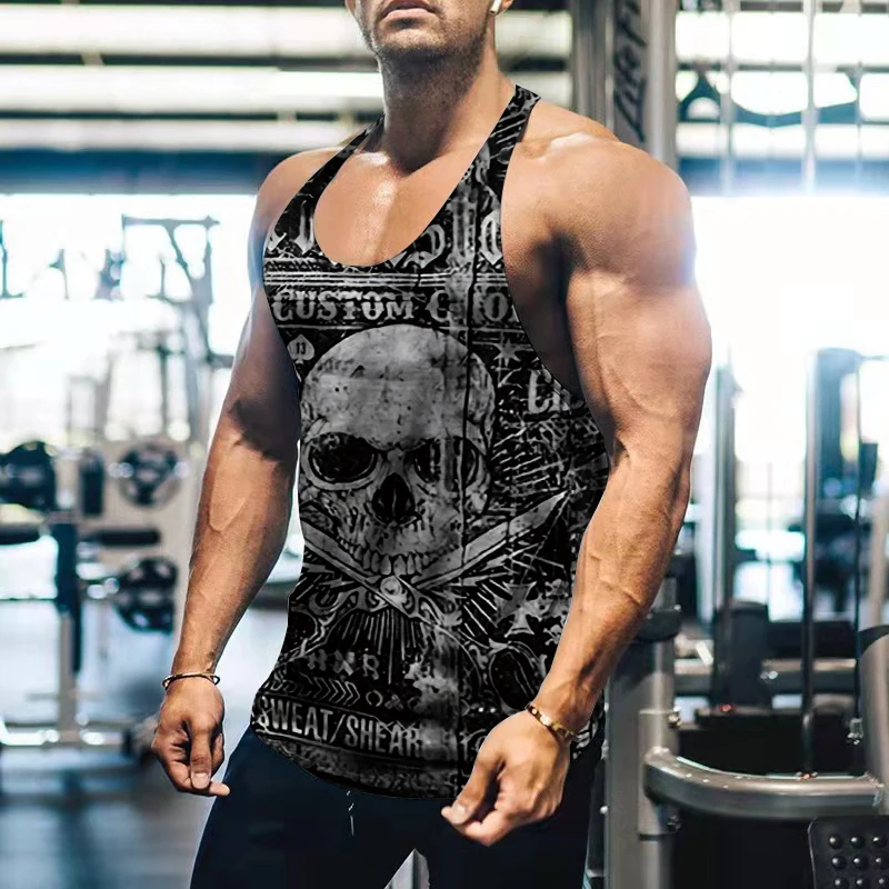 

2022 New Men's Vest Good Quality 3D Printing Running Fitness Male T-Shirt Sports Slim Neck Sling Tee
