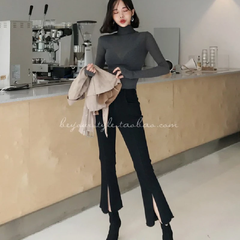 Женская Базовая футболка с высоким воротом Весенняя длинным рукавом новинка