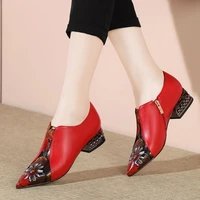 cowhide genuine leather shoes woman 2020 new women mid heels springfall pointed toe for female fashion work shoe red black