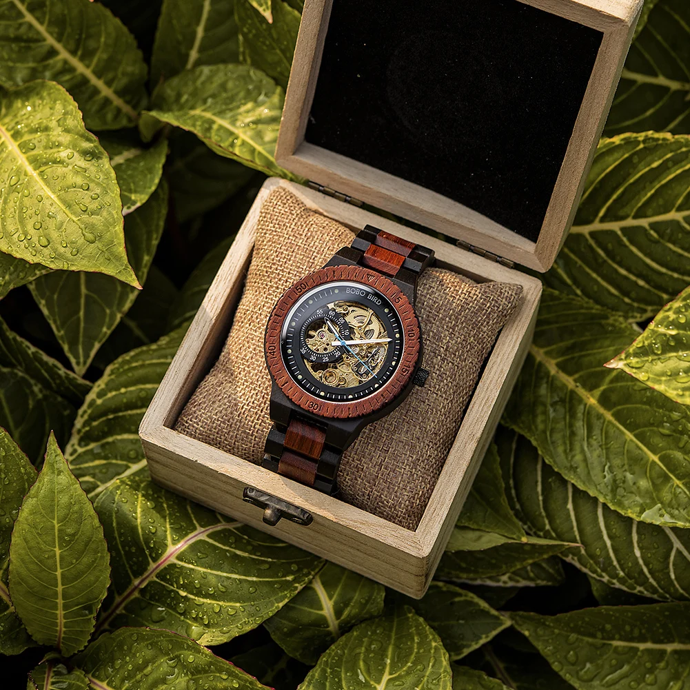 BOBO BIRD Wooden Mechanical Watch Men Luxury Automatic Wristwatch Reloj Mecanico Luminous Timepiece Custom Logo Great Gift Box