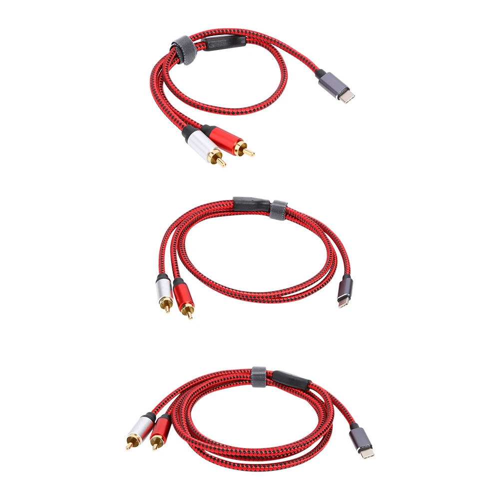 Аудиокабель с разъемом USB Type C на 2 штекера RCA изящный дизайн прочный аудиокабель