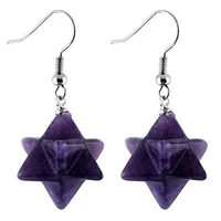 100 unique natural purple amethysts stone earring silver plated for elegant women earrings merkaba star point jewelry