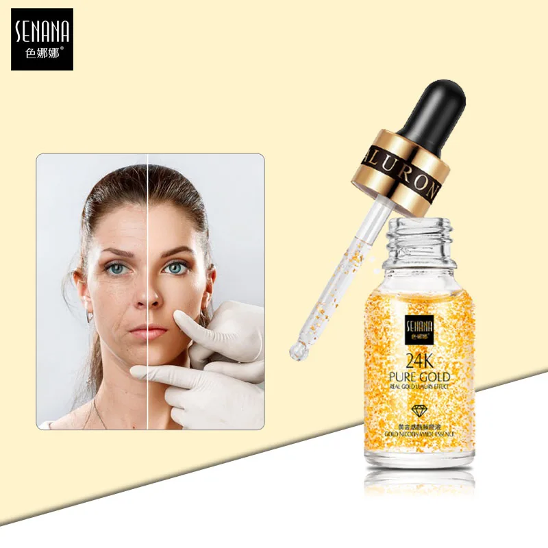 

SENANA 24K Gold Anti Aging Facial Serum Nicotinamide Whitening Stock Solution Nourishing Shrink Pores Remove Wrinkle Skin Care