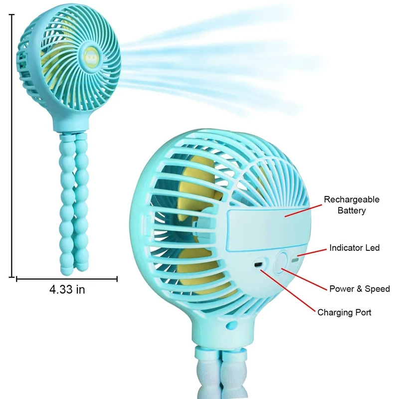 

Mini Handheld Stroller Fan,Personal Portable Clip-on Desk Fan with Flexible Tripod,Rechargeable Fan for Camping