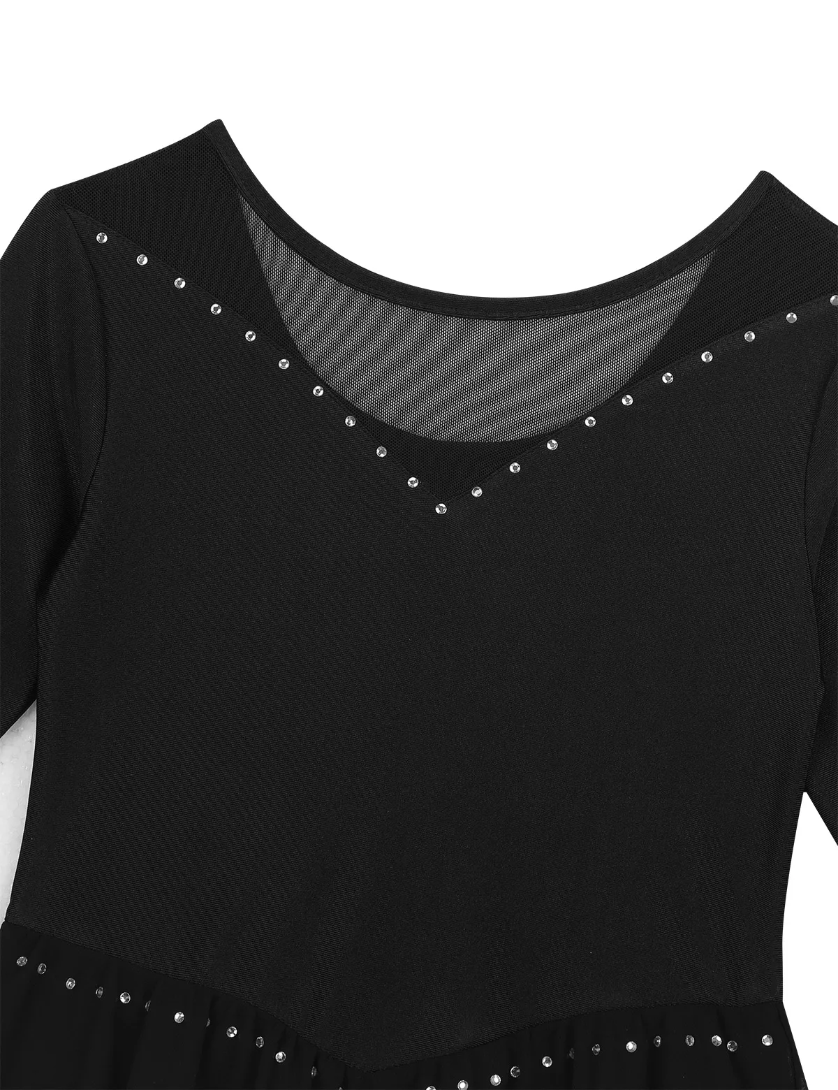 Блестящий сетчатый купальник с рукавами 3/4 для девочек стразы фигурного катания