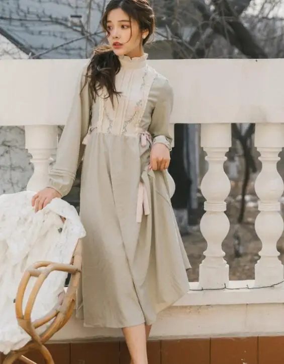 Осень зима 2020 Новое поступление ретро корейский стиль воротник стойка Цветочная