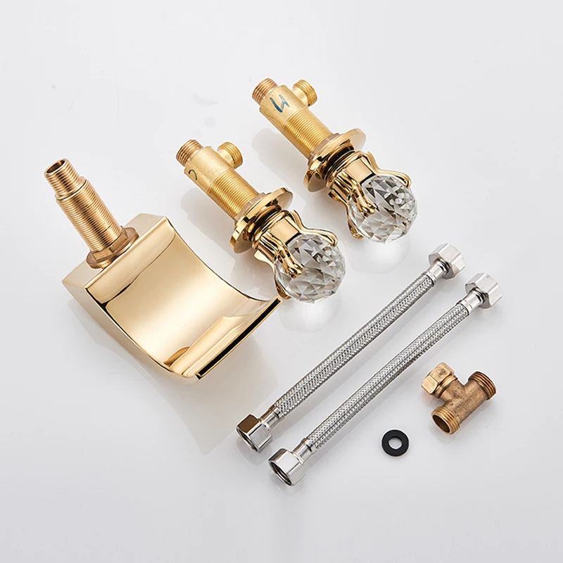 

2021Basin Faucet Deck Mount Widespread Brass Bathroom Basin Mixer Tap Dual Handle Cold and Hot Water Crane Vessel Sink Taps