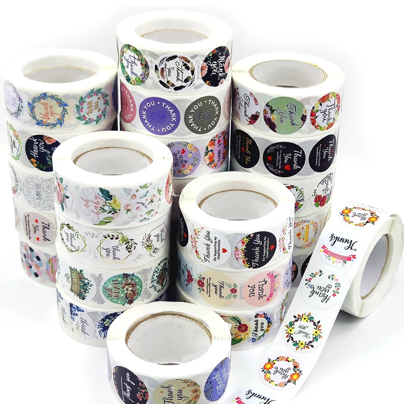 

500pcs/roll Thank You Paper Stickers Cookie Bag Cake Box Self-adhesive Sticker Christmas Party Gift Wrapping Supplies C3190