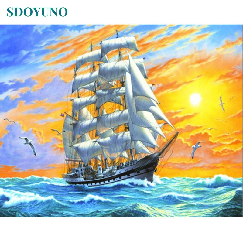 

SDOYUNO 60x75cm Oil Painting By Numbers Seascape DIY Pictures By Numbers On Canvas Hand Painting Frameless Scenery Home Decor