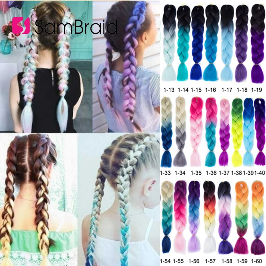Sambraid jumbo косы ombre канекалон 24 inch плетение волос для вязания канекалон крючком косы синтетических крючком волос 100g