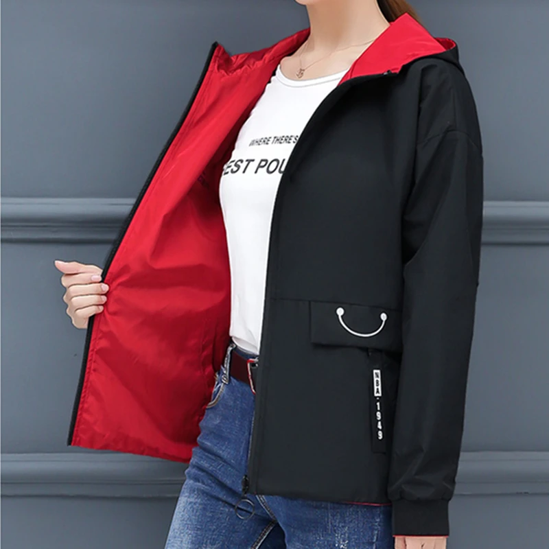 

Fashion Autumn New Women Hooded Coat Jacket Warm Large size Letter printing Reversible Coats Female Jacket Y s
